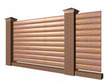 Забор с кирпичными столбами и блокхаусом